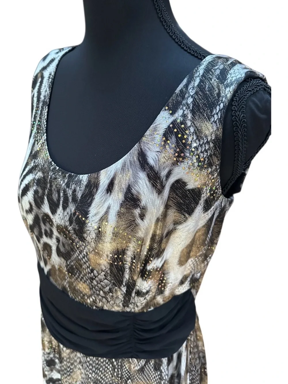 R&M Richards Animal Print Maxi Dress Open Black Jacket Vintage 90’s Size 14